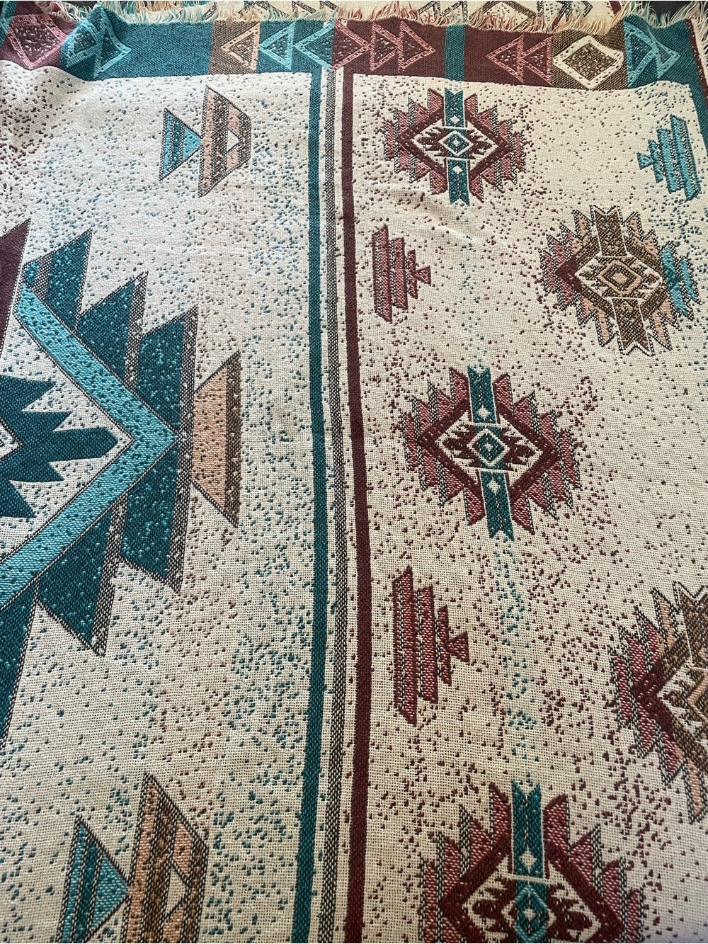 Southwestern Stripe Woven Throw Blanket in Teal, Rust & Brown - Picture 2 of 3